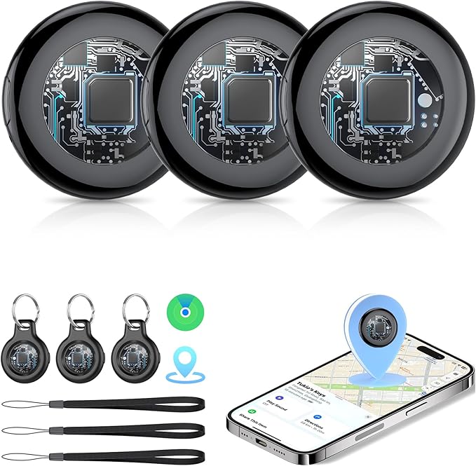 Air Tracker Tags-3 Pack (iOS Only), [Apple MFi Certified] Key Finder | Replaceable Battery Bluetooth Tracker Compatible with Apple Find My, Item Locator Smart Tag for Keys, Bag, Luggage and More by Tukio