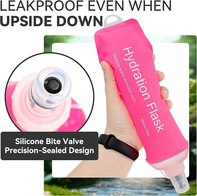 2 Pack 500ml Soft Flask, Shrink As You Drink Collapsible Water Bottles for Running Vest & Hydration Pack, BPA-Free Leak-Proof TPU Folding Bottle for Hiking Cycling Climbing Jogging-Pink - Image 3