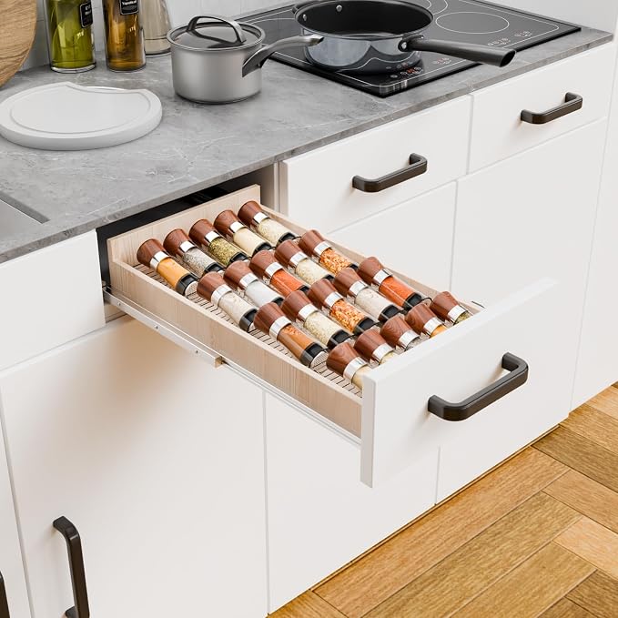 4 Pack Adjustable Narrow In Drawer Spice Organizer - Expandable From 9'' to 17.7'' - Acrylic Drawer Seasoning Organizer,Clear Spice Drawer Insert Tray for Drawers Condiment,Jar Organization - Image 3