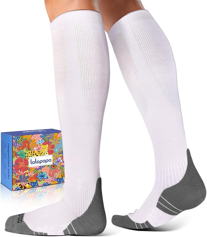 Comfortable Cotton Compression Socks | 20-30mmHg Ankle Arch Support Socks, Breathable Extra Cushion for Flying Travel Nurse, Graduated Support for Women Men by Lalapapa