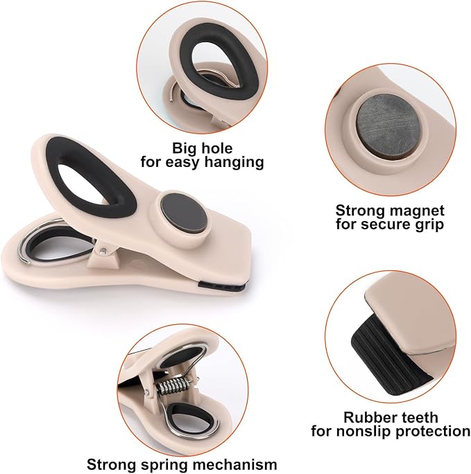 Chip Clips, Magnetic Bag Clips with Air Tight Seal for Food Storage, 16 Pieces, Neutral Color - Image 6