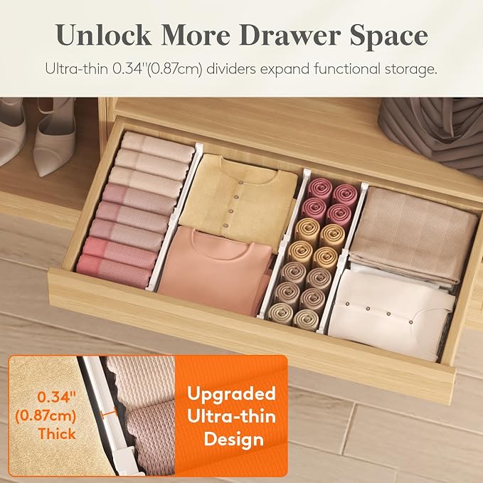 Lifewit 3.2" High Drawer Dividers for Clothes, Adjustable Drawer Organizers | 10.5"-16.5" Expandable Plastic Separator for Dresser, Kitchen, Cabinet, Closet, Nursery, Socks & Underwear Storage, 6 Pack - Image 8
