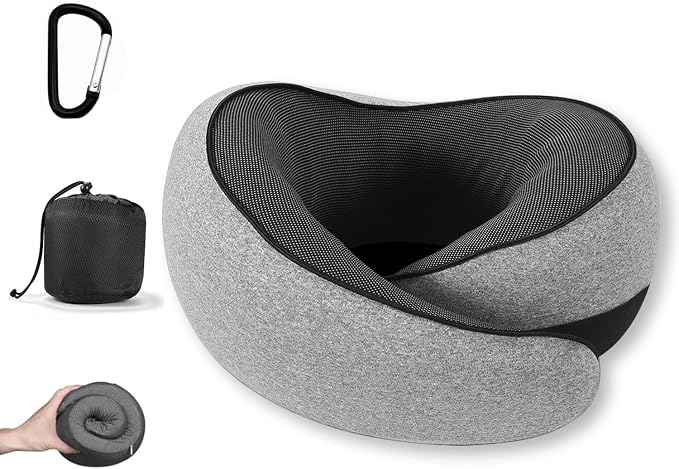 Travel Pillow for Airplane, Memory Foam Neck Pillow for Travel with Chin Support, Washable Cover & Storage Bag, Ergonomic 360° Neck Support for Long Flights, Car, Office, Home, Max Grey by Unknown