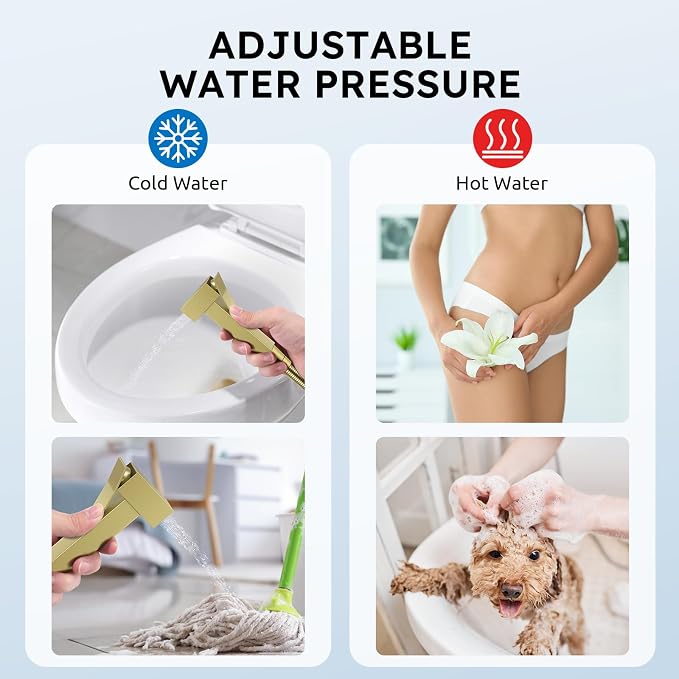 Arofa Built-in Hot and Cold Bidet Sprayer, Hands-Free Control, Brushed Gold | Wall-Mounted Design, Dual Control Modes, Leak-Free Hose, Feminine/Baby/Pet Wash, Cloth Clean & Rinse, Stainless Steel, Square - Image 6