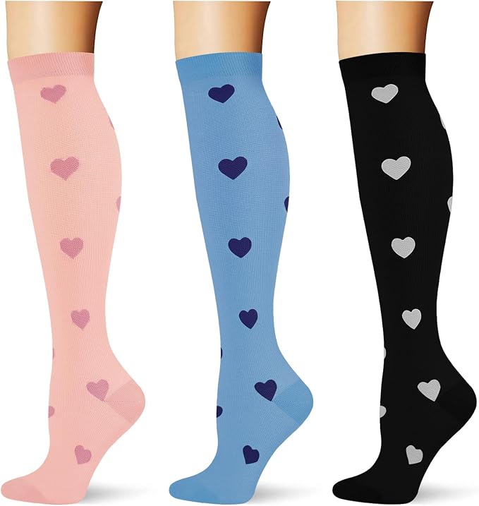(3 pairs) Compression Socks 20-30 mmHg Long Knee High Socks for Women Men Support Athletic Travel Daily Wear by Saniripple