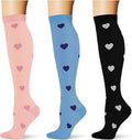 (3 pairs) Compression Socks 20-30 mmHg Long Knee High Socks for Women Men Support Athletic Travel Daily Wear by Saniripple