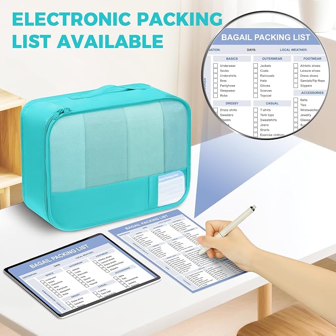 BAGAIL 9 Set Packing Cubes with Packing List Luggage Packing Organizers for Travel Accessories (Blue Green) - Image 5