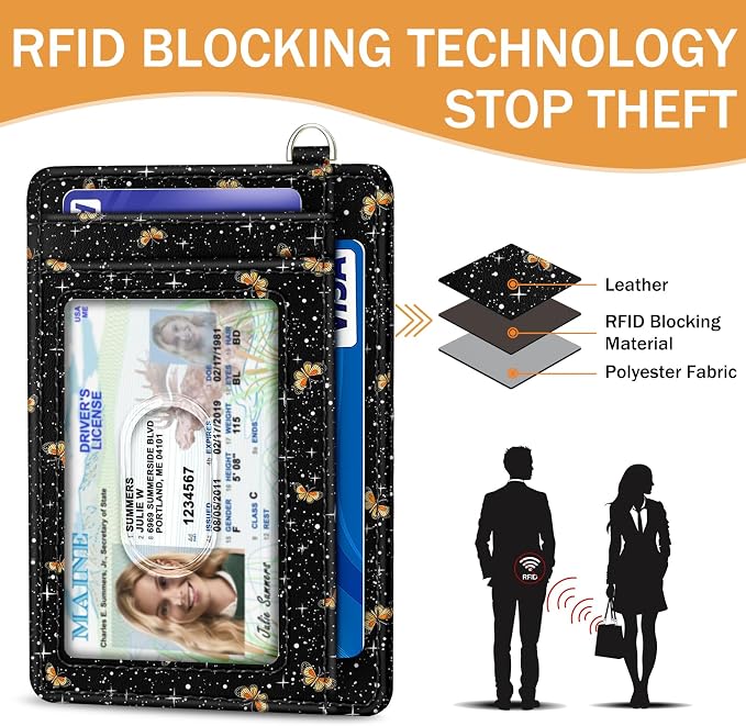 Yonlevres Mushroom Credit Card Holder Slim RFID Wallet Women Small Travel | Front Pocket, Handy, RFID Blocking, Woman Girls Ladies Gifts, D-ring for Keychain,Thin Mini Card Case, ID Window, PU Leather - Image 5