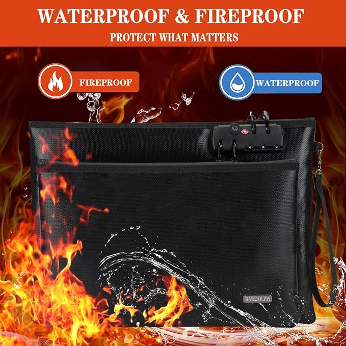 Fireproof Document Bag, Fireproof Money Bag with Lock and Zipper for Cash, FireproofBag Money Pouch, Fire Safe CashBag BankerBag, Notary Supplies (black, Large) - Image 2