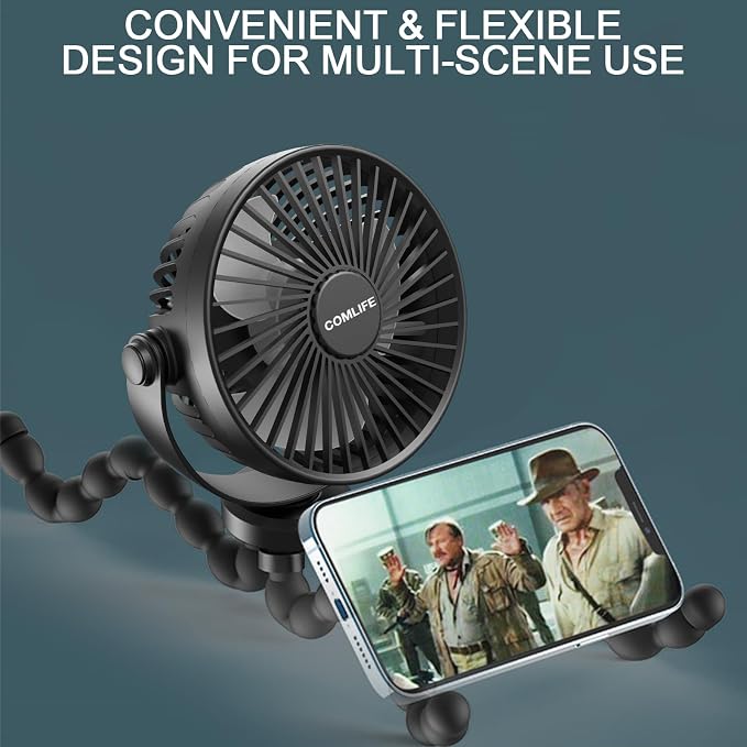 COMLIFE Baby Stroller Fan, Rechargeable Battery Operated, Max 10Hrs Cooling, 3 Speeds, 360° Rotate USB Desk Fan, Flexible Tripod Clip On Fan for Stroller Car Seat Crib Treadmill Golf Cart - Image 4
