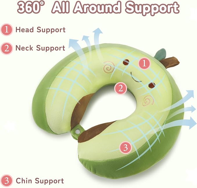 Kids Travel Neck Pillow for Ages 3-8, Memory Foam, Removable Cover, Avocado | Machine washable, 13 in neck size, hidden zipper, 360-degree head and chin support, car seat and airplane use - Image 4