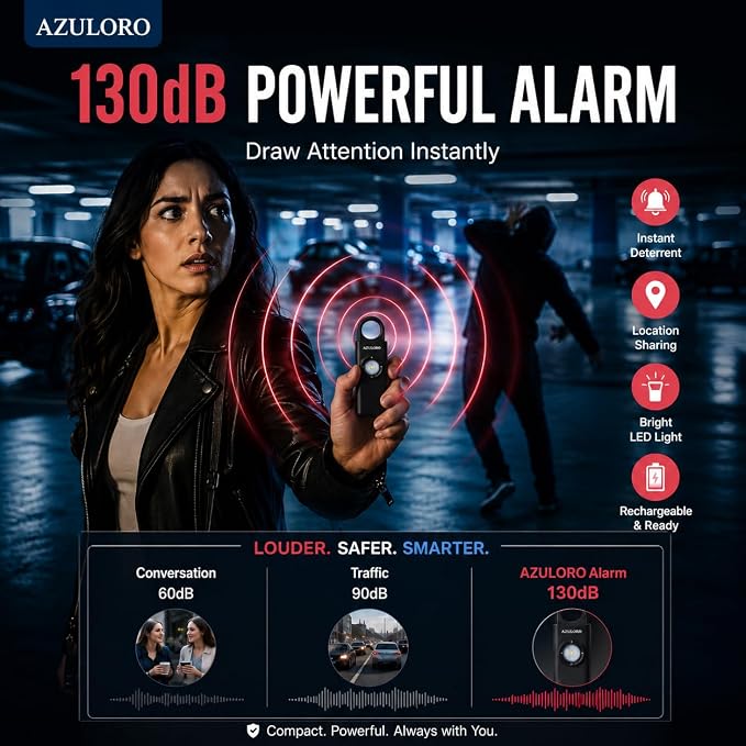 Personal Alarms for Women Loudest – Safety Keychain Self Defense – Personal Alarm Siren with SOS & Emergency Call – Keychain Alarm for Women – Gifts for Teenage Girls – Protection for Girls (Black) - Image 3