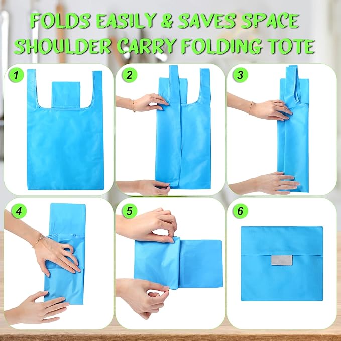 Eccliy 24 Pieces Reusable Grocery Bags Polyester Shopping Bags for Groceries Multi Colors Reusable Foldable Shopping Tote(Solid Style) - Image 6
