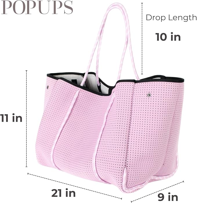 POPUPS Large Neoprene Tote Bag for Women - Everyday Designer Handbag for Travel Work and Beach with Pockets and Zipper Pouch - Image 3
