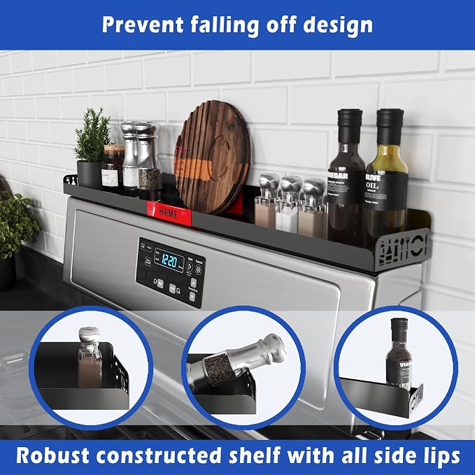 STUTOV 30" Magnetic Stove Top Shelf – Black Spice Rack with Red HOME Design – Seasoning Organizer for Back of Stove – Over Stove and Kitchen Storage Shelf - Image 5