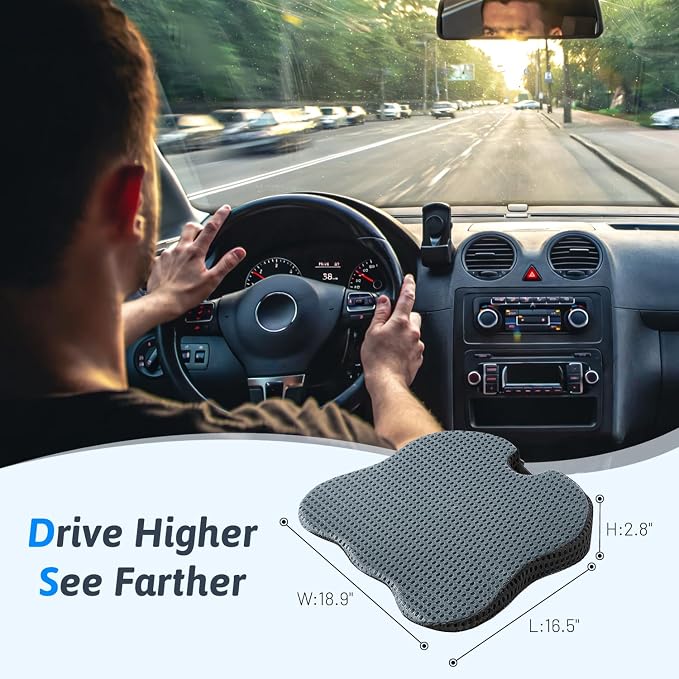 Wedge Car Seat Cushion for Better Visibility & Sciatica Pain Relief | High Density Memory Foam, Non-Slip Ergonomic Car Seat Cushion for Driving, Universal Fit for Car, SUV,Truck & Tractor - Image 2