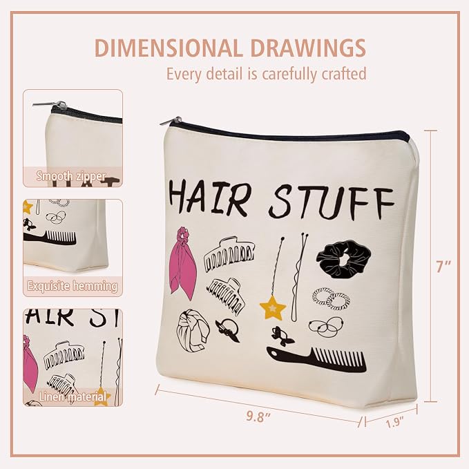 Mom Gifts Hair Stuff Makeup Bag: Hair Accessories Themed Cosmetic & Toiletry Organizer Pouch For Teen Girls & Women Hairstylist Sisters, Friends.Ideal Mom Gift For Travel, Birthdays. - Image 4