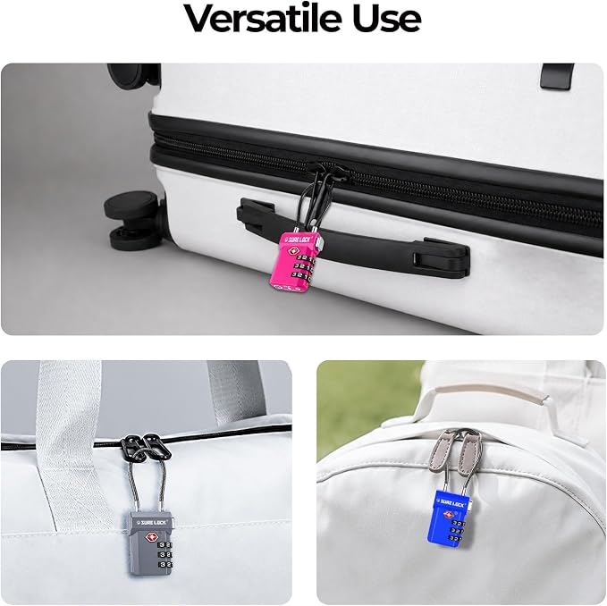 SURE LOCK TSA Approved Luggage Locks with Open Alert Indicator, 3 Digit Combination Cable Travel Lock for Suitcase, Backpack, Gym Locker, Toolbox, Carry On & Travel Bag - Image 6
