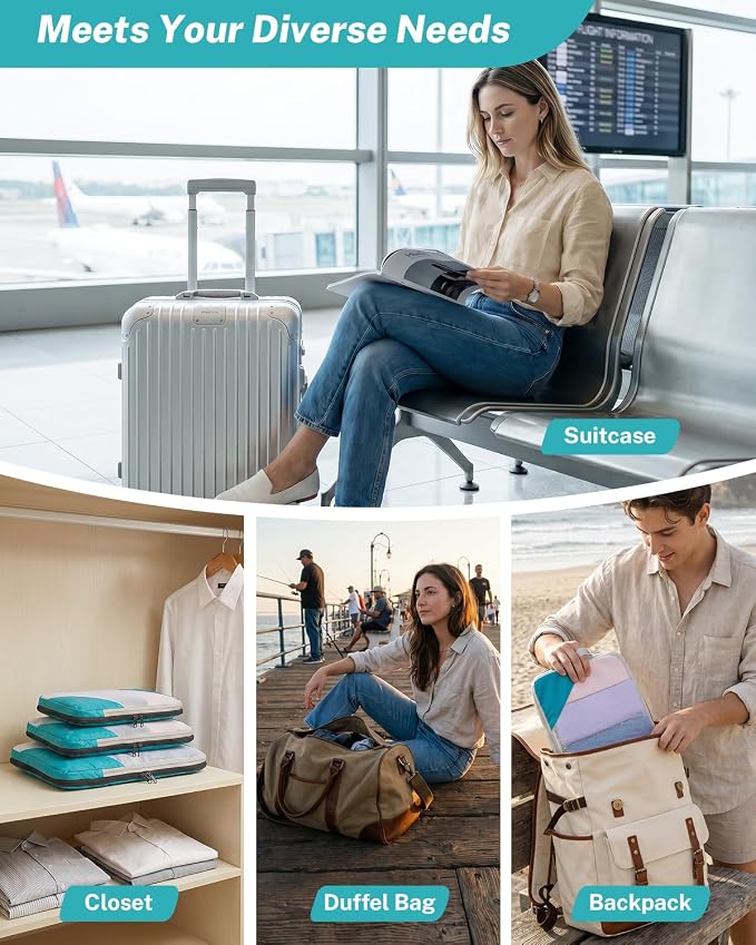 Gonex Compression Packing Cubes for Travel, Mesh Bags Luggage Organizers | Set of 4/5/6/7/10 for Essentials, Extensible, Fits 20"Carry-on Suitcases, See-through Mesh, Double Zipper Compression - Image 8