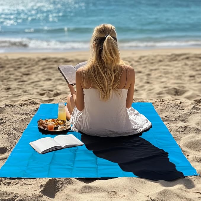 Pocket Blanket, Compact Blanket for Picnic, Beach, Festival | Sandproof, Waterproof, Stakes & Carabiner Included, Packable Lightweight Tarp for Camping, Hiking, Backpacking, Travel - Image 4