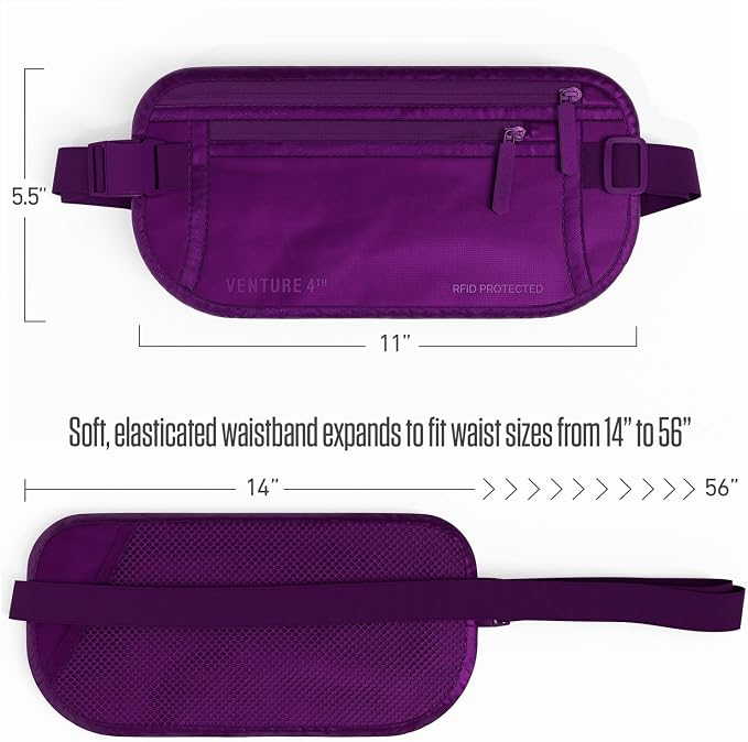 VENTURE 4TH Travel Money Belt, RFID Blocking Passport Holder - Sleek Purple - Image 6