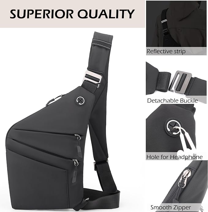 Anti Theft Crossbody Bags for Women Men, Multi-Pocket Shoulder Bag, Slim Sling Bags with 2 RFID Blocking Card - Image 7