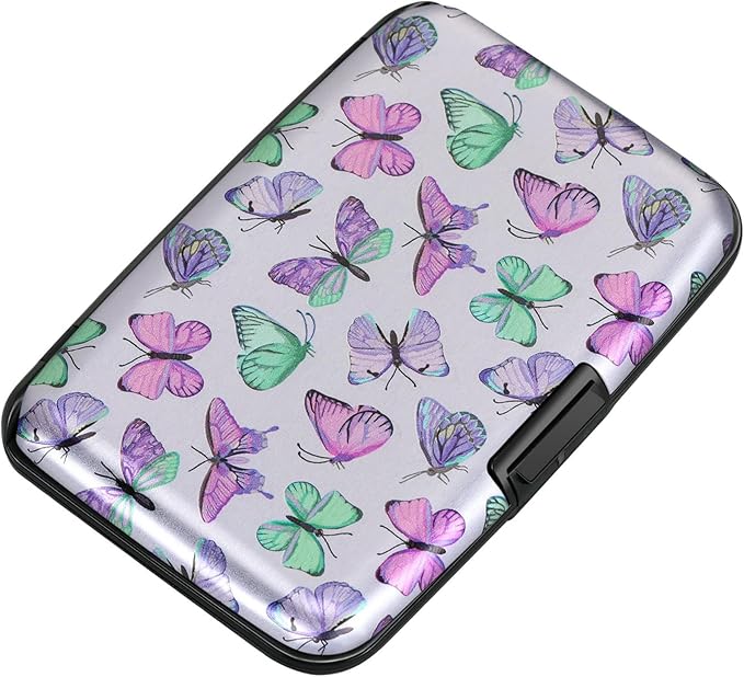 Mini RFID Aluminum Wallet Credit Cards Holder Business Card Case Metal ID Case for Men Women(Colorful Butterflies) by ELFISH