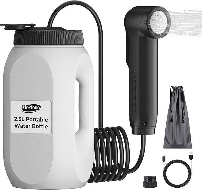 Portable Bidet for Travel Electric Handheld Sprayer 2.5L Large Tank | Dual Spray Modes One-Twist Adjust, 1600mAh Battery, LED Display USB-C Rechargeable, IPX6 Waterproof, for Women Men by Morfone