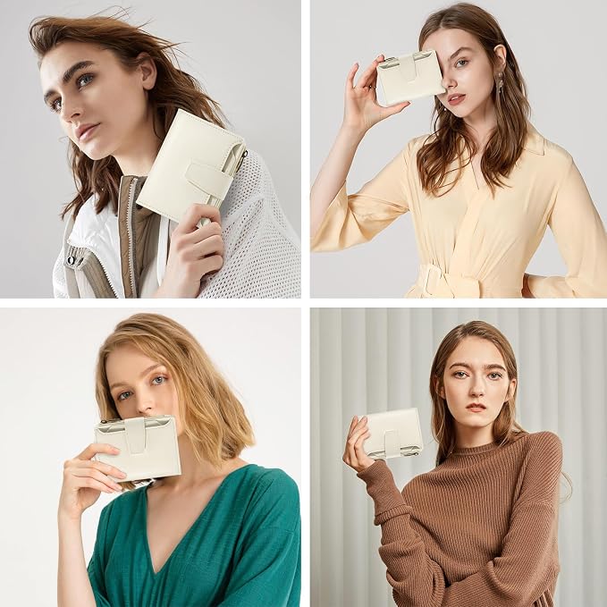 Small Wallet Women RFID Blocking Soft Leather Bifold Compact Card Holder Wallet for Women with Zipper Coin Pocket 4 ID Window - Image 8