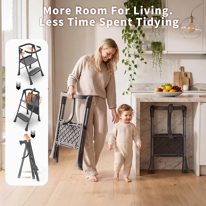 Foldable Toddler Standing Tower,Kitchen Helper Stool for Kids 1.5-6 Years | Safety Rail & Net Foldable Design Non-Slip Stable Easy Clean Portable Space Saving Storage Quick Assembly Montessori Black - Image 9