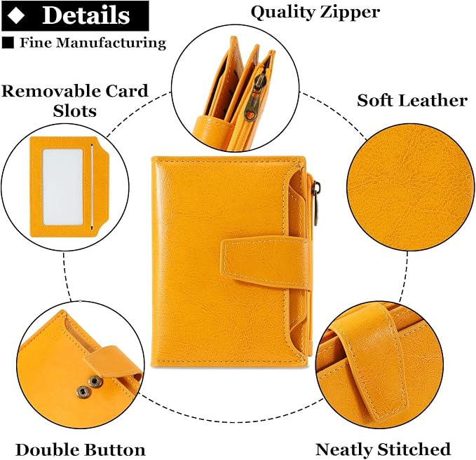 Small Wallet Women RFID Blocking Soft Leather Bifold Compact Card Holder Wallet for Women with Zipper Coin Pocket 4 ID Window - Image 5