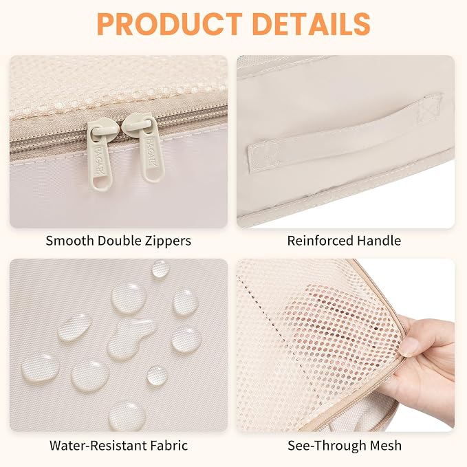 BAGAIL 6 Set Packing Cubes Luggage Packing Organizers for Travel Accessories-Beige - Image 4