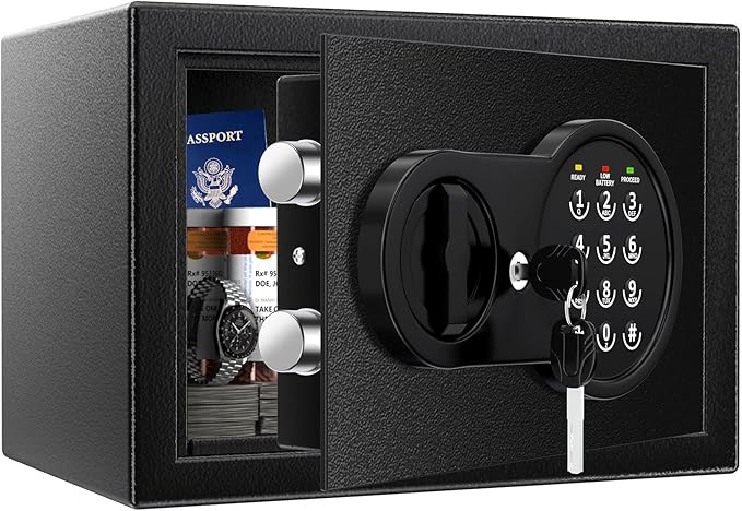 0.5 Cu Ft Mini Safe Box with Fireproof Document Bag, Money Safe with Keys & Pass Code & Wall Mount Kits, Small Safes with Smart Alert System for Money, Jewelry, and Documents【2026 New】 by Mitlvge