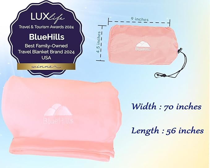 BlueHills Ultra Compact 2 Pack Travel Blanket Pillows Airplane Large - Pink | Travel Blanket Pillows for 2, 70X56 Large Size Flight Throw, Compact Case, Lightweight & Portable, Carry on Airplane Comfort - Image 5