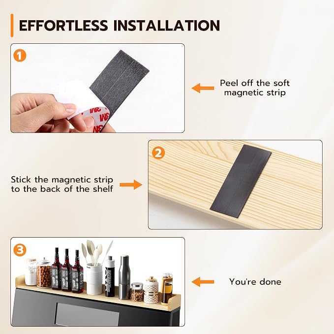 Fun Memories Stove Top Shelf, 30" Magnetic Shelf for Kitchen Stove, Pine Wood Stove Shelf, Wall Mounted Shelf for Home Storage Organization, Heat and Pressure Resistant, 1pcs, Natural - Image 4