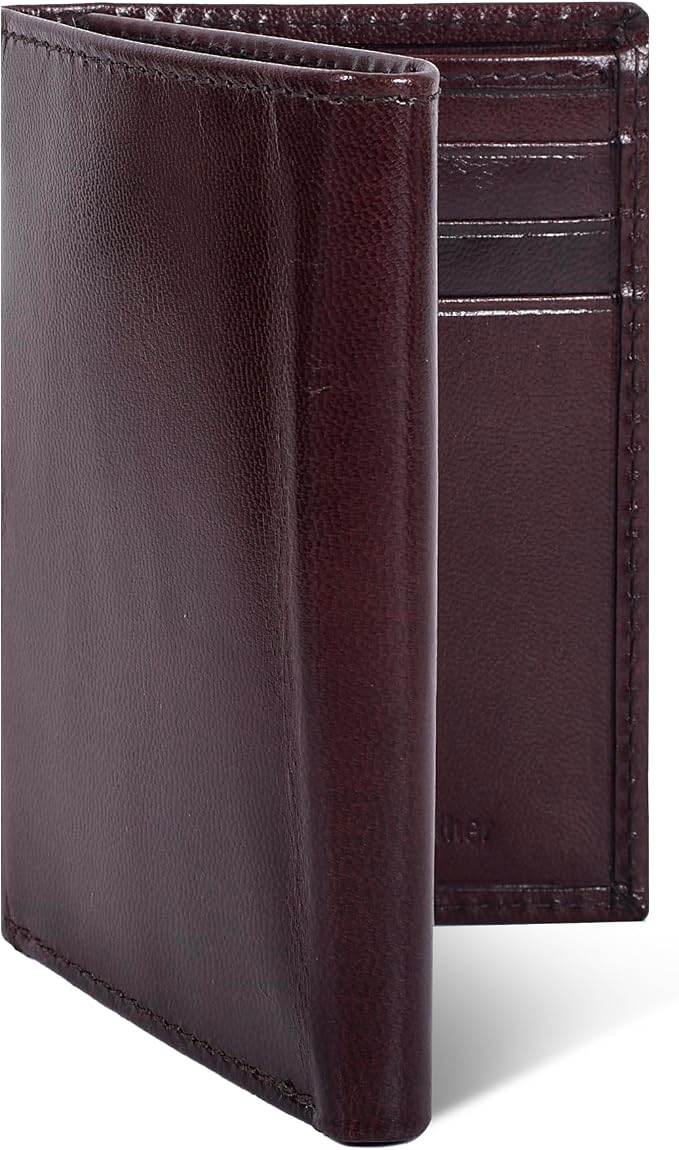 Real Leather Mens Trifold Wallet RFID Blocking Slim Minimalist Front Pocket - Thin & Stylish with ID Window in Gift Box by OakLeathers
