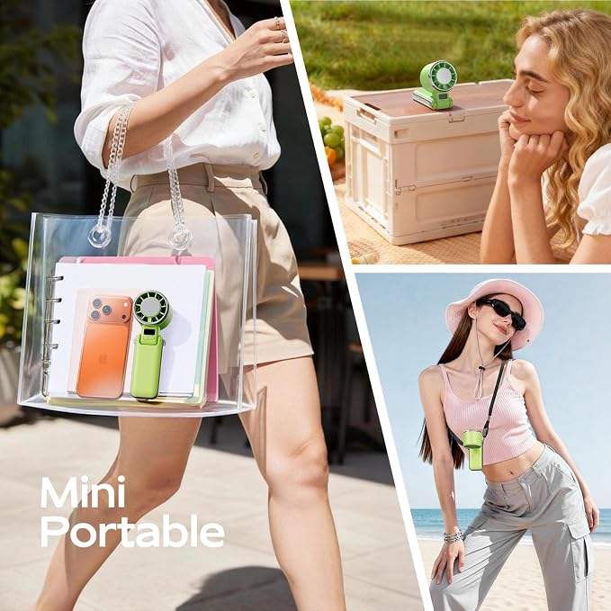 SHEWIND Portable Handheld Fan with Ice Cooling - 5 Gear High Speed Turbo Personal Fan Rechargeable, Up to 13 Hrs, Mini Hand Fans for Travel Essentials, Beach Vacation, Gifts for Women, Men (Green) - Image 7