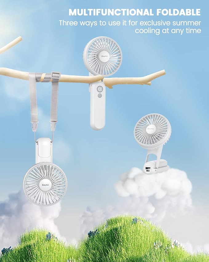 EasyAcc Portable Hand Held Fan, Ultra Quiet 5 Speed Personal Fan, LED Dispay USB C Rechargeable Handheld Fan, 180° Foldable Small Desk Fan, Electric Cooling Fan&PowerBank for Office Home Travel… - Image 6