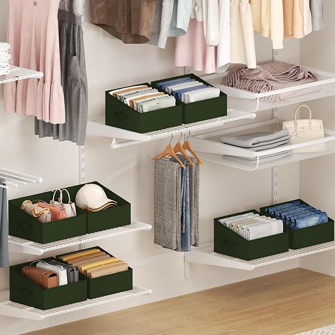 DIMJ Closet Storage Bins 10 Pack - Fabric Storage Baskets for Shelves, Collapsible Clothes Organizer with Handles, Trapezoid Shelf Organization Storage Cubes for Purse, Toys, Books, Towel, Clothes - Image 3