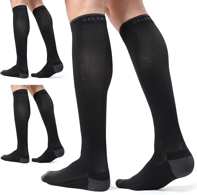 CS CELERSPORT 3/4 Pairs Compression Socks for Men Women Size 6-12 | Knee High Support Socks for Running Nurses Pregnancy Travel Daily Wear by CSCELERSPORT
