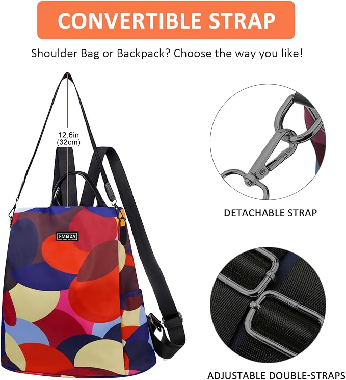 Backpack for Women Anti Theft Back Pack Purse Waterproof Nylon Backpack for College Bookbag Fashion Travel Shoulder Bag Colorful Polka Dots | Hidden Back Zipper Opening, Compact Travel Size, Waterproof Nylon, Daypack for College Work, Colorful Polka Do... - Image 6