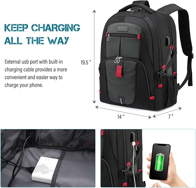 LOVEVOOK Large Laptop Backpack for Men,17.3Inch Heavy Duty Travel Backpack | TSA-Friendly with Anti-Theft,Carry On Flight Approved,College Work Bookbag,Water Resistant Business Backpack for Men Women - Image 4