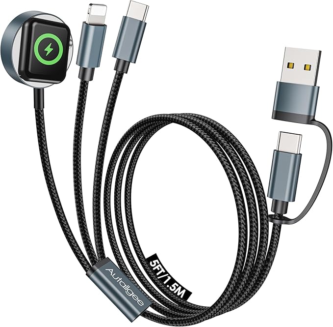 Travel Essentials for Apple Watch Charger,3 in 2 Multi Charging Cable ﻿ | 5FT for Vacation Camping RV Essentials Portable Designed for iWatch &iPhone 17-11 by Autallgee