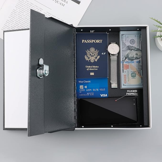 KYODOLED 10.5 Inch Diversion Book Safe with Key Lock, Secret Safe Metal Lock Box,Money Storage Collection Box,10.5" x 7.8" x 2.6" Black Extra Large - Image 5