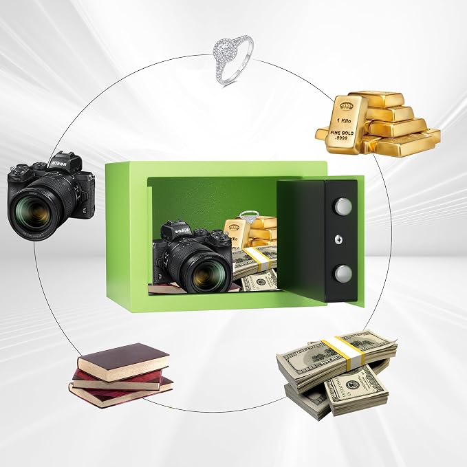 Digital Electronic Money Safe, Steel Security Lock Box with Keypad, Office Hotel Business Jewelry Gun Cash Safe, 0.23 Cubic Feet, 9.06" W x 6.69" D x 6.69" H（green） - Image 4