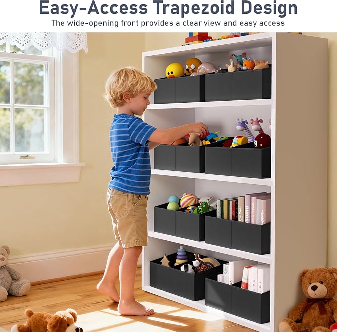 DIMJ Trapezoid Storage Bins for clothes - 5 Packs Closet Organizers and Storage Baskets, Foldable Closet Baskets with Handles and Divider, Closet Storage Bin Toybox for Shelves Living Room Bedroom - Image 5
