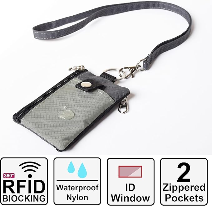 CHENSPRX Minimalist RFID Blocking Small Wallet with ID Window,WaterResistant Zip Id Case Wallet with Lanyard Keychain for Cards,Cash,Travel,Women,Men - Image 2