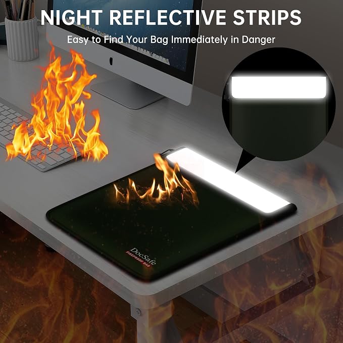 DocSafe Fireproof Document Bag (5200℉) with Fireproof Organizer Travel Case,Heat Insulated Fire＆Water Resistant 8 Layers Safe Money Bag Storage for Important Documents,Cash,Power Bank,Valuables,Green - Image 8