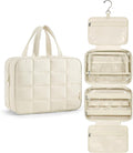 BAGSMART Travel Toiletry Bag with Jewelry Organizer, Hanging Travel Bag for Toiletries, Puffy Makeup Cosmetic Bag Organizer, Carry-on Travel Accessories Essentials, Beige-L by BAGSMART