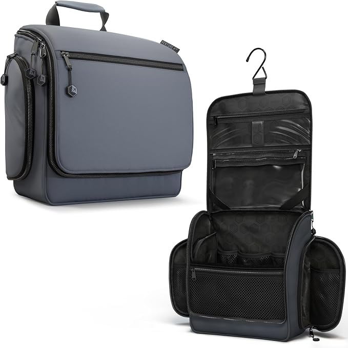 VENTURE 4TH Hanging Travel Toiletry Bag, 18 Compartments - Gray | Hangs on rails, hooks or doors; stands upright. Removable TSA pouch. Water-resistant Nylon 290D Twill, reinforced stitching. by VENTURE4TH